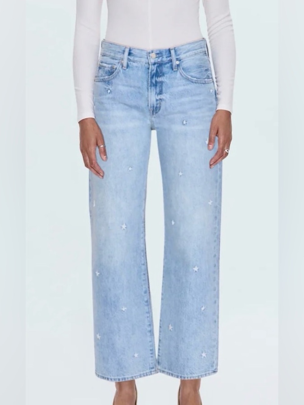pistola Light Blue Star-Embroidered Straight Jeans